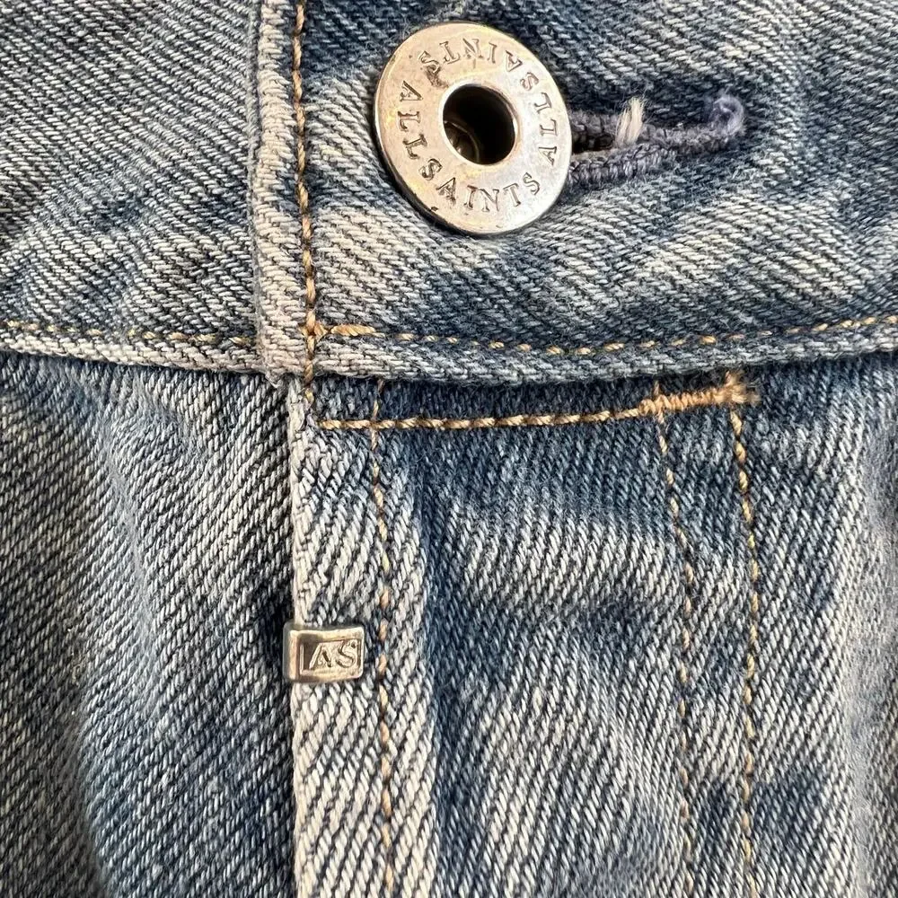AllSaints Men’s W32 Distressed Denim Shorts Blue Raw Hem Cutoff Jean Shorts